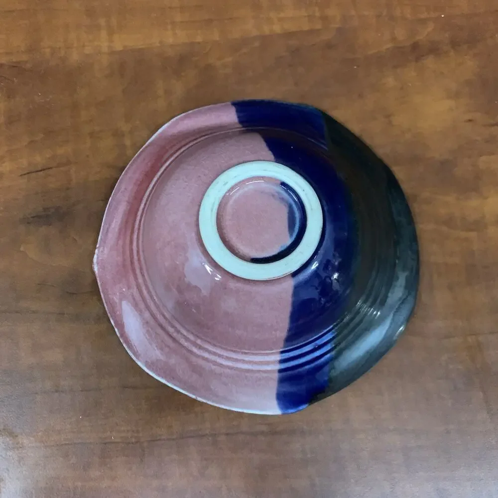 Glazed Ceramic Pottery Bowl Multicolor Pink Blue Brown